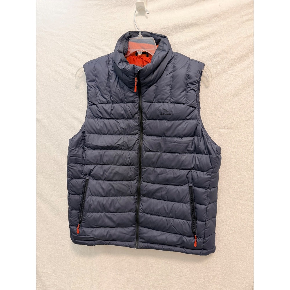 LL Bean Mens DownTek Puffer Vest Blue Orange Large 519069 Quilted Down Insulated